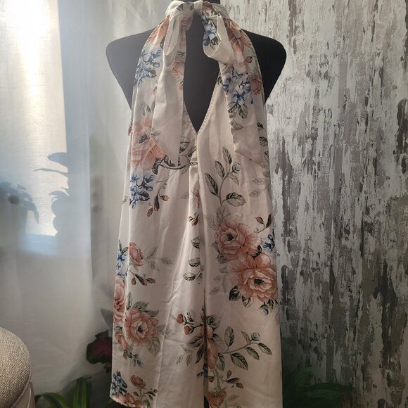 White Satin Mock Neck Mini Swing Dress - XS - Picture 2 of 3